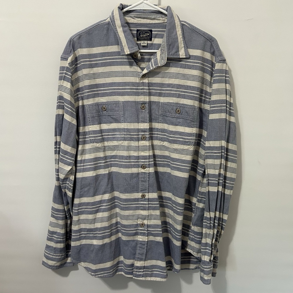 J Crew Sportsmens Outfitter Flannel Shirt Mens XL Blue White Striped Preppy
